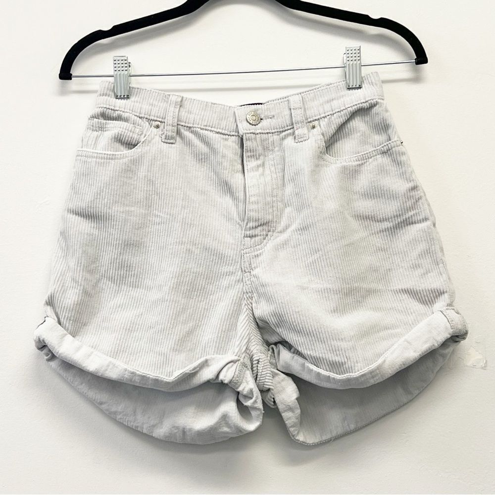BDG Urban Outfitters Corduroy High-Rise Cuff Shorts Light Grey SZ 26 Y2K Vintage